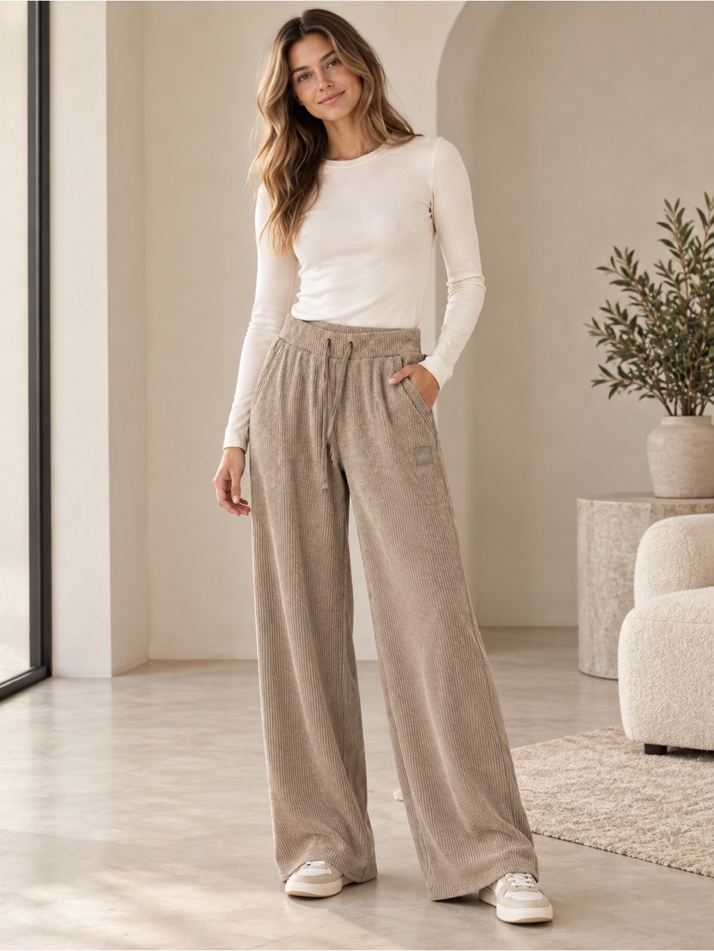 Alo Yoga Muse Wide Leg Pants Women’s S Gravel Heather Ribbed NWT 32” Inseam